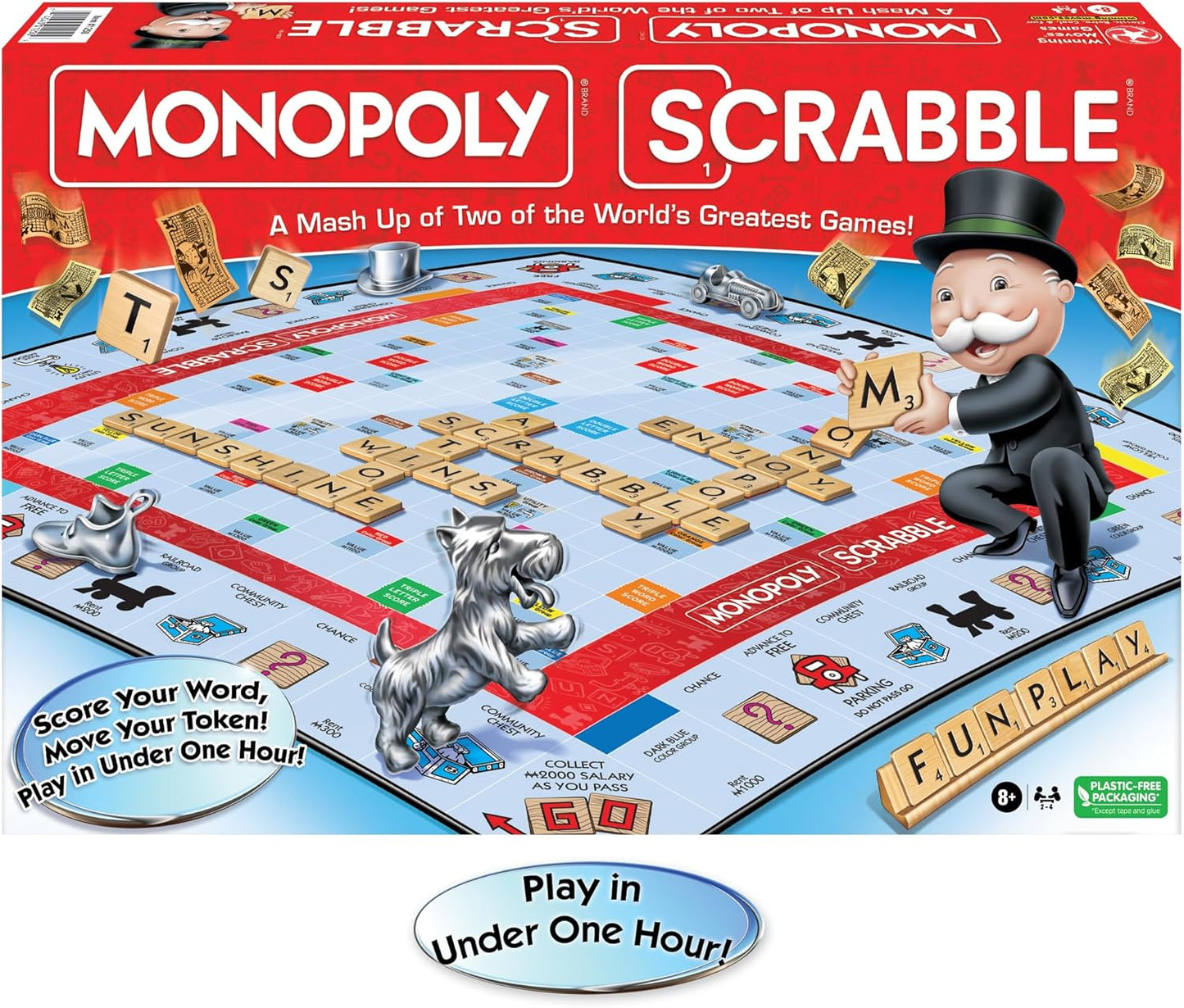 Monopoly Scrabble Game, Score Your Scrabble Word - Move Your Token, Mash-Up of 2 of the World'S Greatest Games, 2 to 4 Players Ages 8+