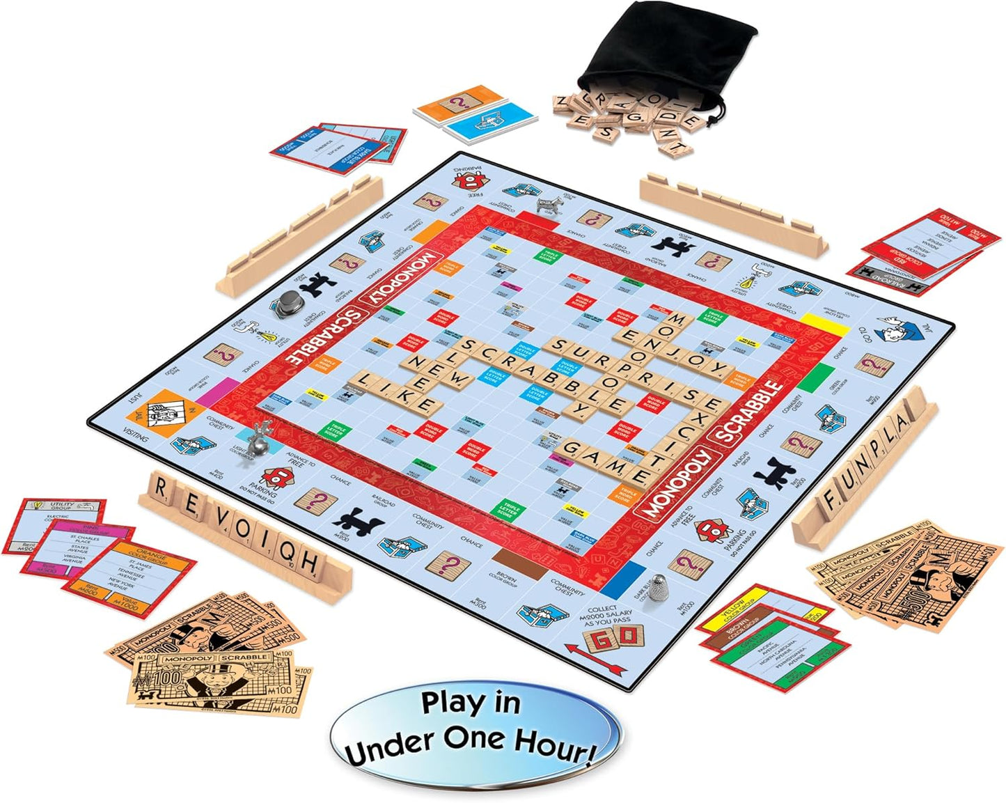 Monopoly Scrabble Game, Score Your Scrabble Word - Move Your Token, Mash-Up of 2 of the World'S Greatest Games, 2 to 4 Players Ages 8+