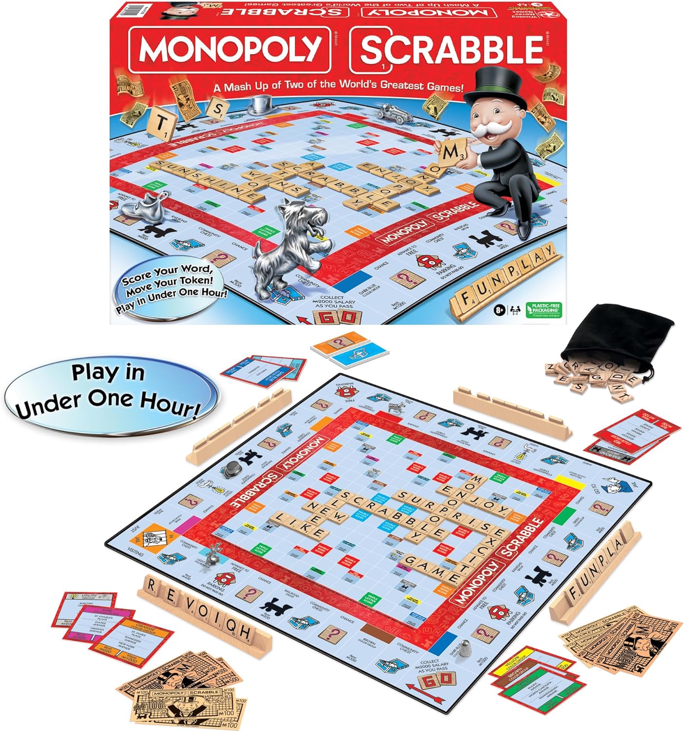 Monopoly Scrabble Game, Score Your Scrabble Word - Move Your Token, Mash-Up of 2 of the World'S Greatest Games, 2 to 4 Players Ages 8+