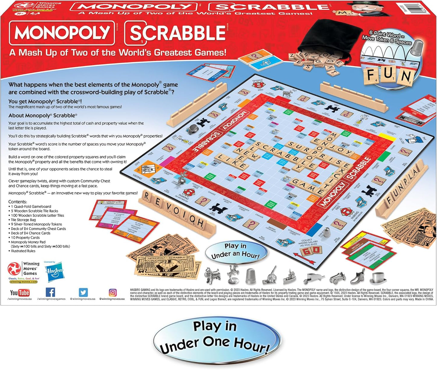 Monopoly Scrabble Game, Score Your Scrabble Word - Move Your Token, Mash-Up of 2 of the World'S Greatest Games, 2 to 4 Players Ages 8+