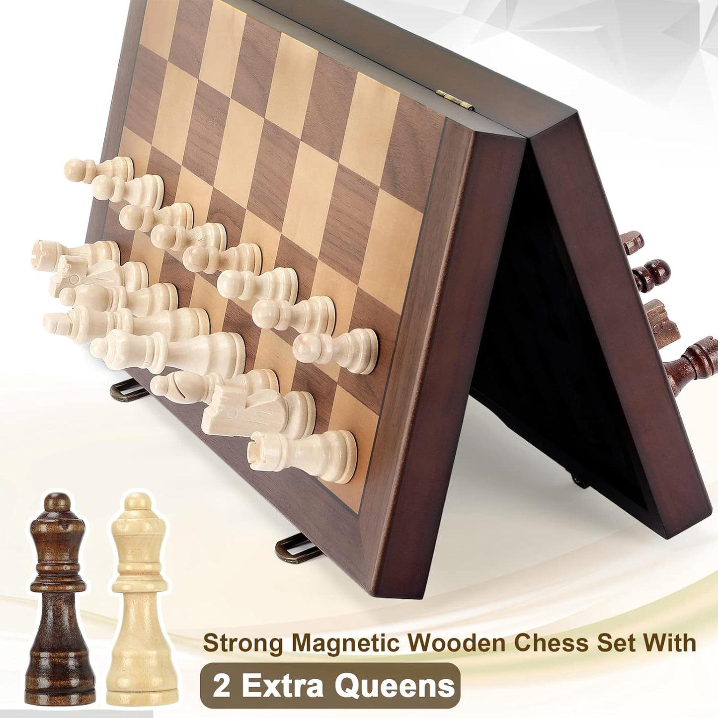 Magnetic Wooden Chess Board and Set for All, Adults and Kids, 15'', Folding Portable Travel Unique Chess Set for Tournaments, Suitable for Professionals and Beginners