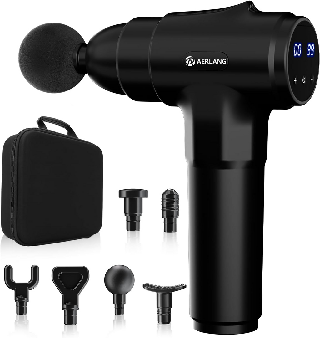 Massage Gun, Deep Tissue Muscle Back Massage for Women and Athletes Pain Relief, Percussion Massager with 6 Massages Heads & 20 Speed Portable Back Massager Gun