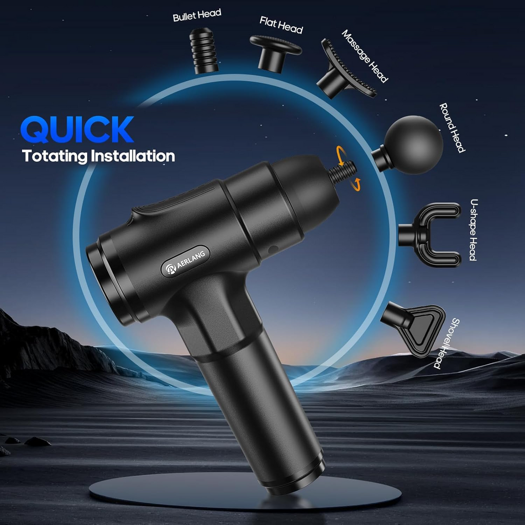 Massage Gun, Deep Tissue Muscle Back Massage for Women and Athletes Pain Relief, Percussion Massager with 6 Massages Heads & 20 Speed Portable Back Massager Gun