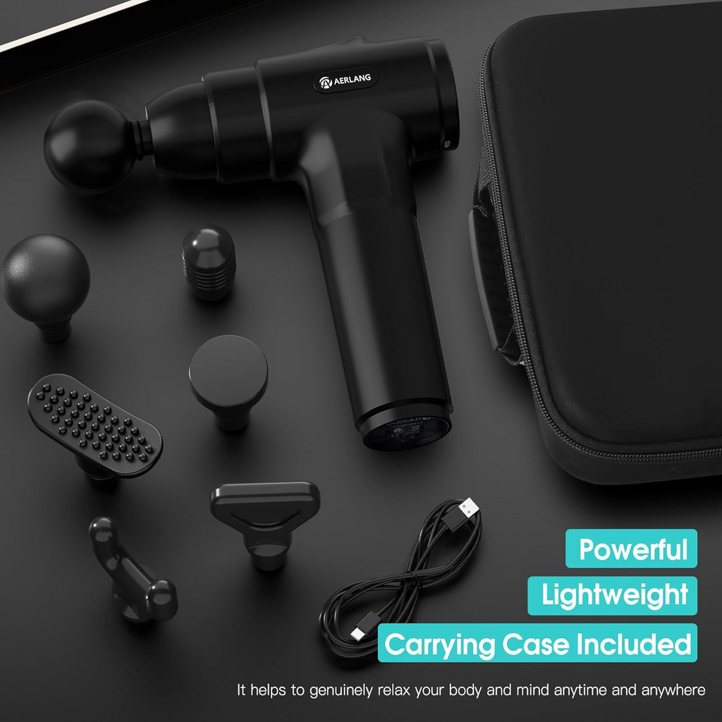 Massage Gun, Deep Tissue Muscle Back Massage for Women and Athletes Pain Relief, Percussion Massager with 6 Massages Heads & 20 Speed Portable Back Massager Gun