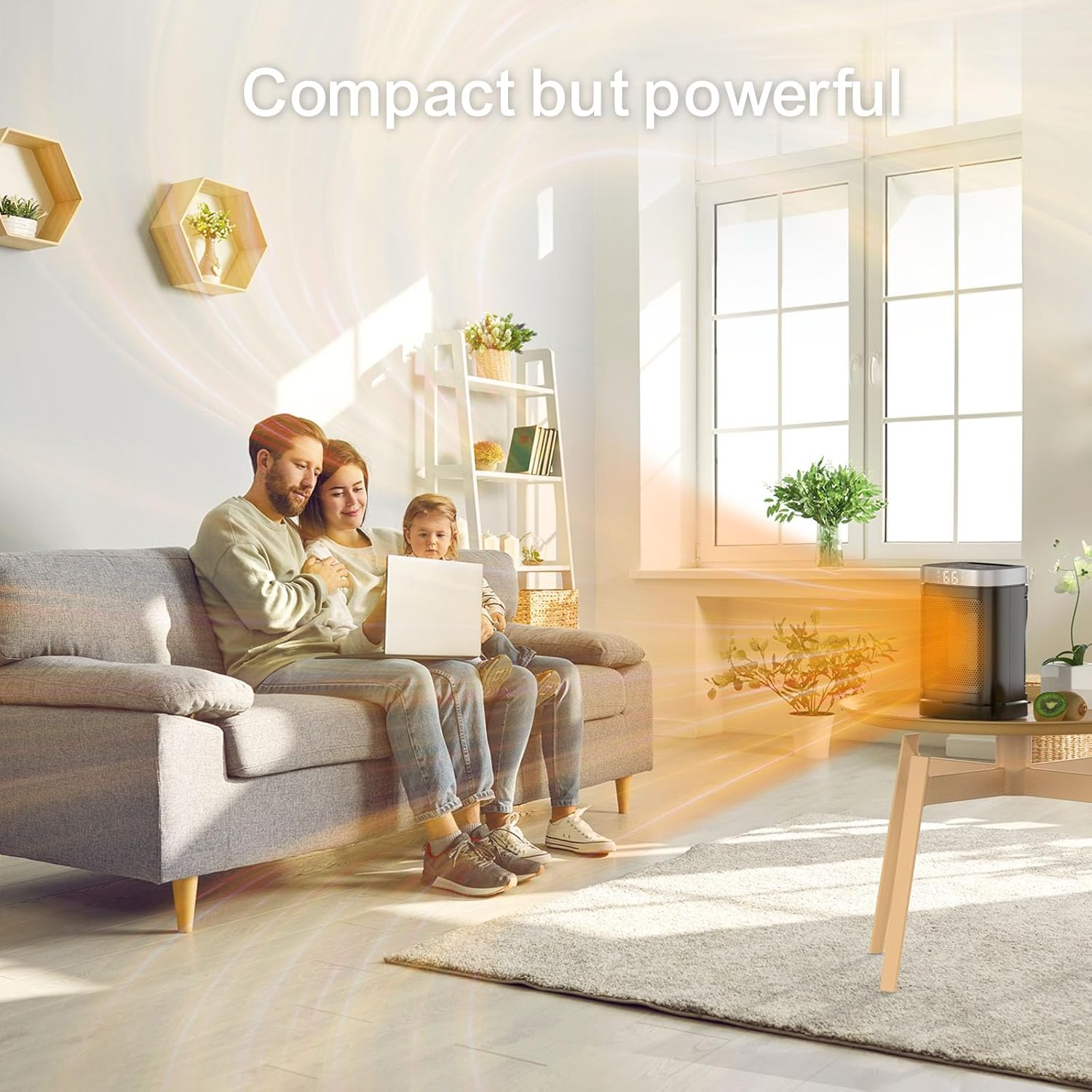 Portable Space Heater for Indoor Use - with 70°Rotating Feature, 1500W PTC Electric Heater, Rapid and Safe Heating, Remote Control, 1-12 Hr Timer for Bedroom, Office