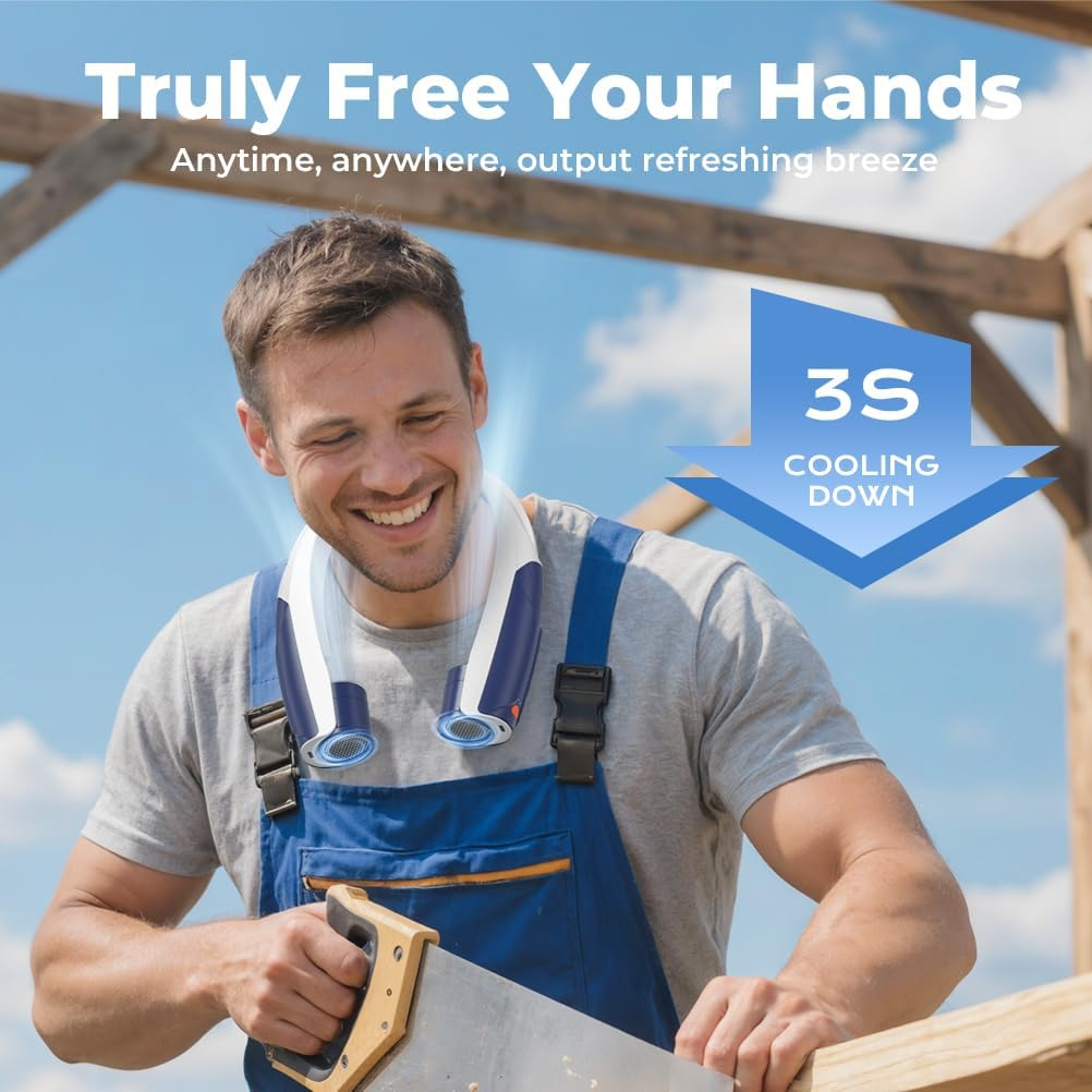 Neck Fan 8000RPM Breeze, Portable Personal Fan Rechargeable, Battery 20H, 6 Adjustable Cooling Speeds, 360° Airflow, Hands-Free Wearable Fan for Camping Travel