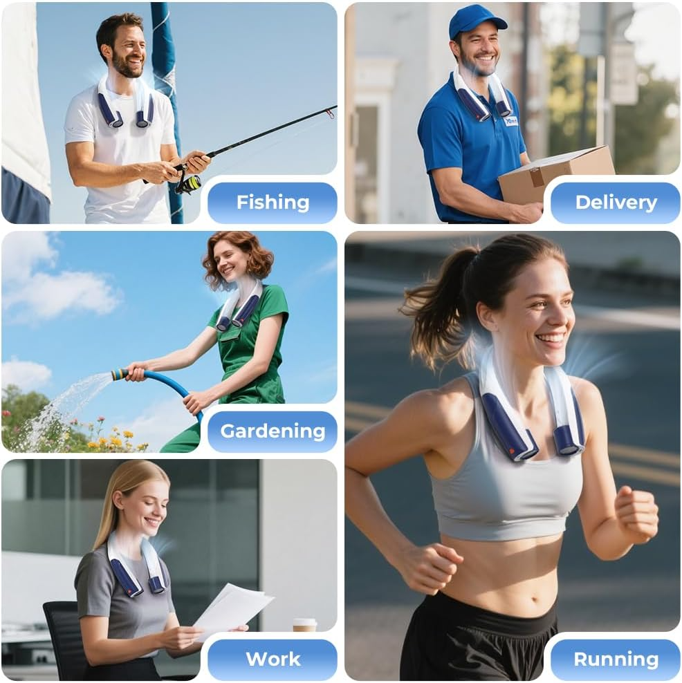 Neck Fan 8000RPM Breeze, Portable Personal Fan Rechargeable, Battery 20H, 6 Adjustable Cooling Speeds, 360° Airflow, Hands-Free Wearable Fan for Camping Travel